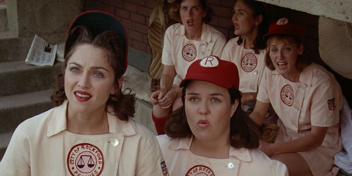 Madonna and Rosie talking to the coach in A League of Their Own