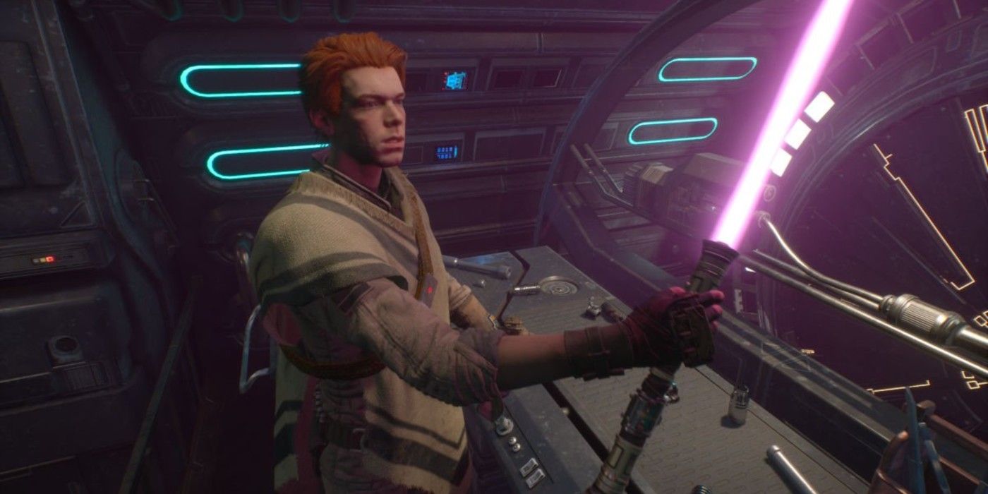 Cal Kestis wields a Magenta Lightsaber on his ship