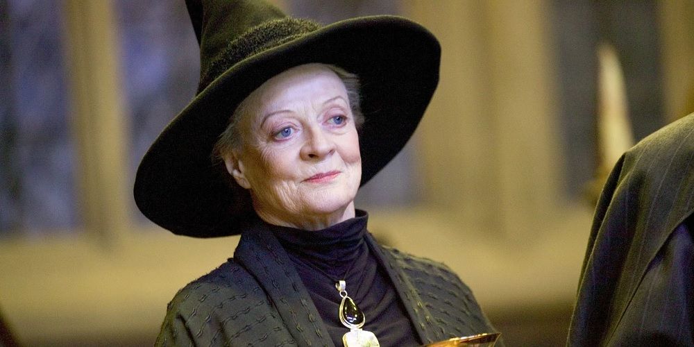 An image of Maggie Smith smiling in Harry Potter