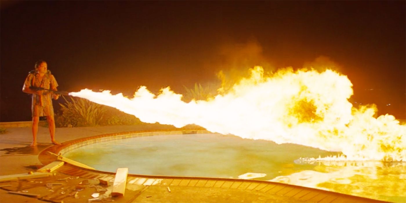 Rick uses his flamethrower at the end of Once Upon a Time in Hollywood