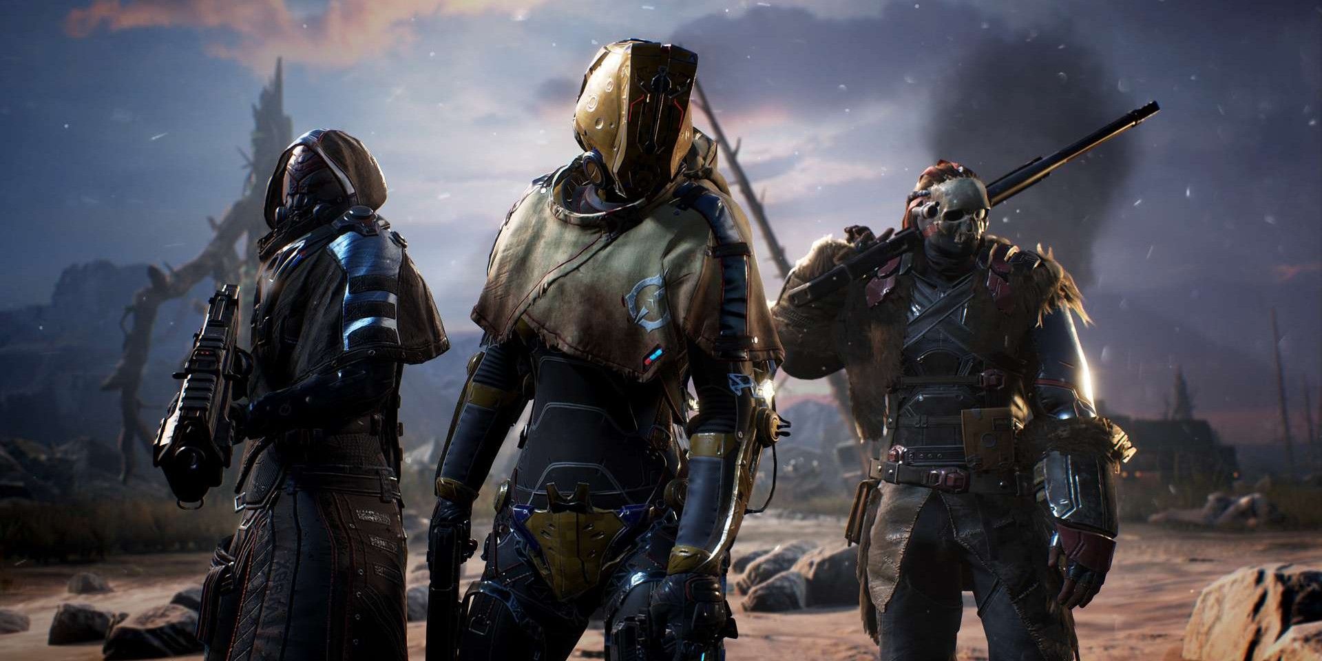 An image of warriors standing on a wasteland in Outriders gameplay