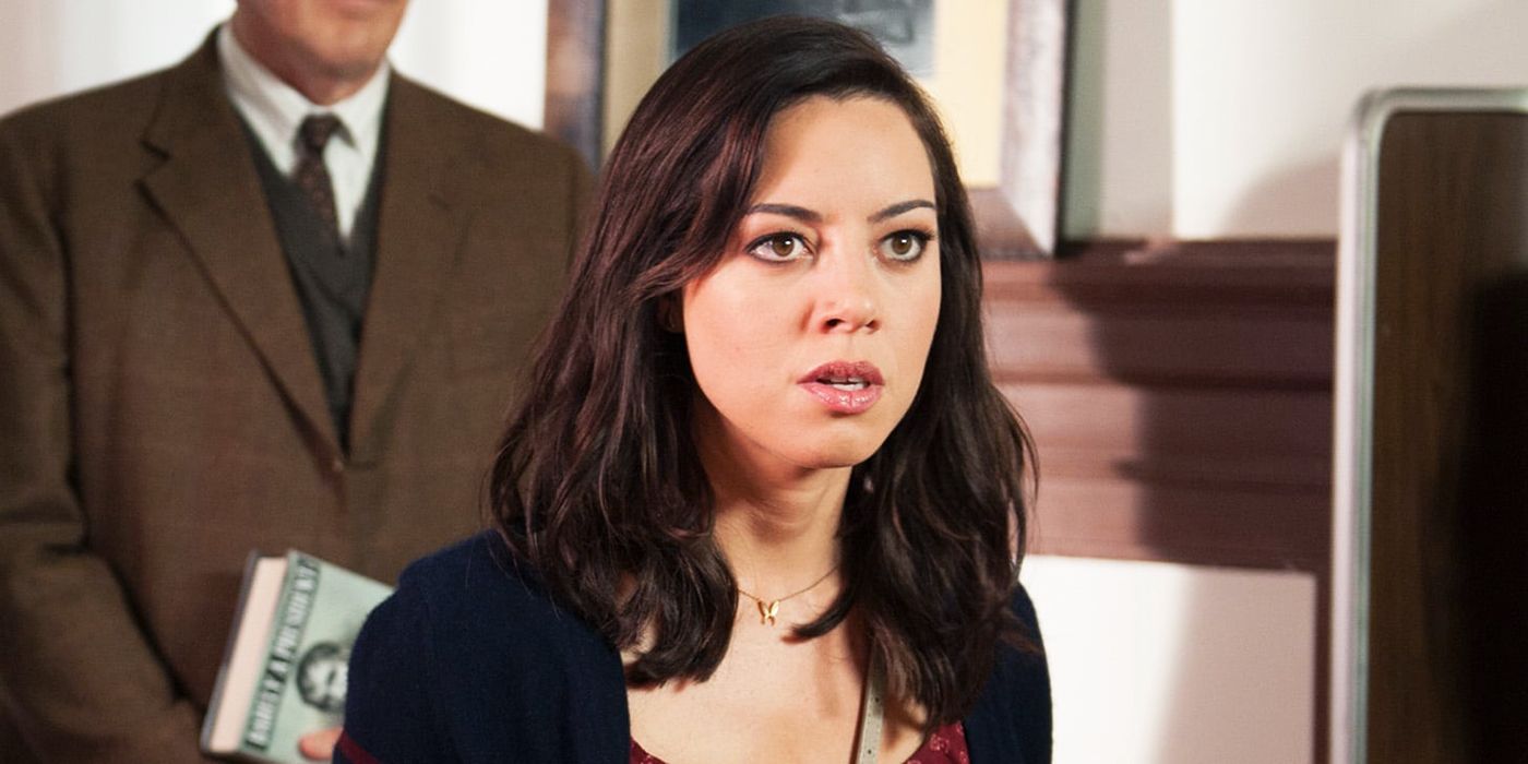 Parks and Recreation Aubrey Plaza as April Ludgate looking serious