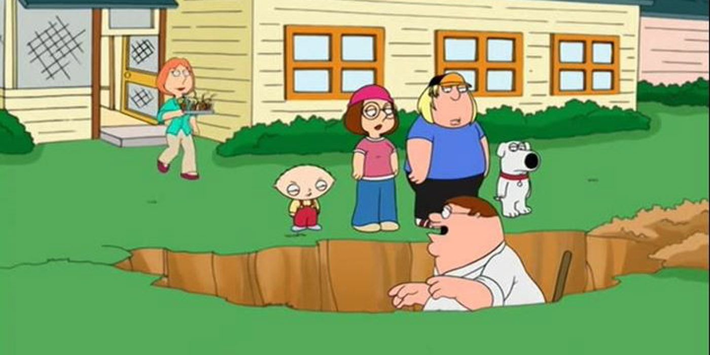 Peter Griffin digging a hole in his yard in Family Guy.