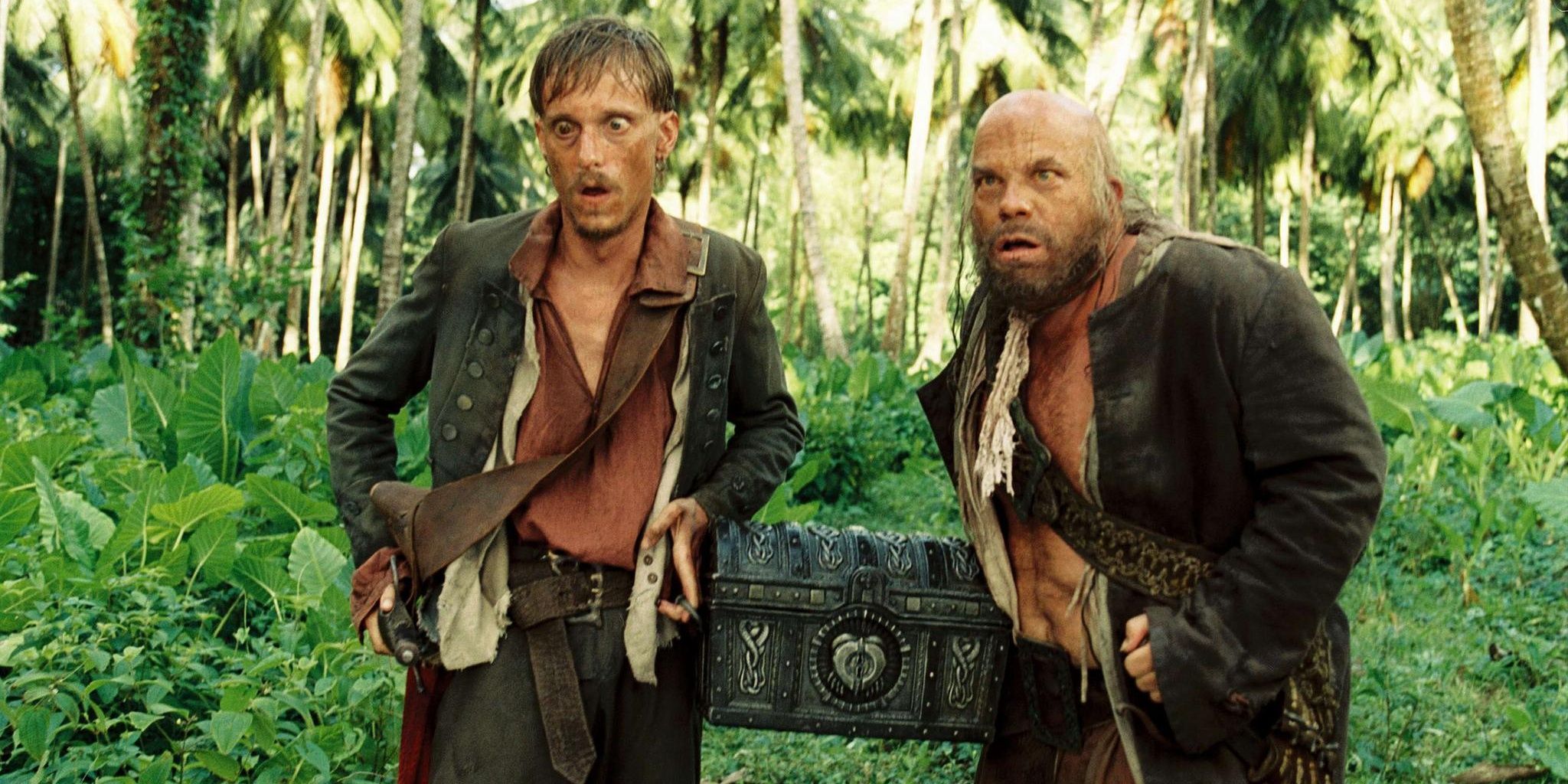 Pintel and Ragetti in the jungle looking surprised in PotC: Dead Man's Chest