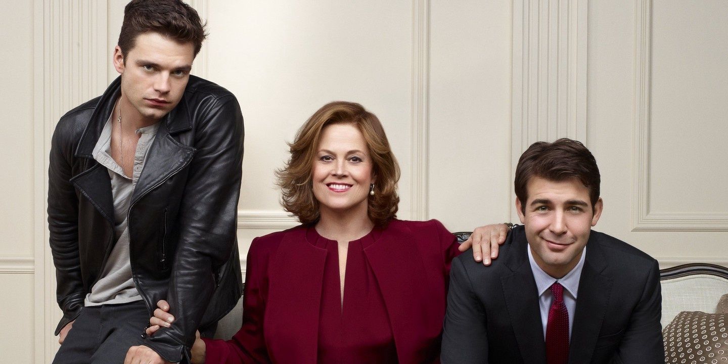 Sebastian Stan as T.J with Elaine Barrish and his brother in Political Animals