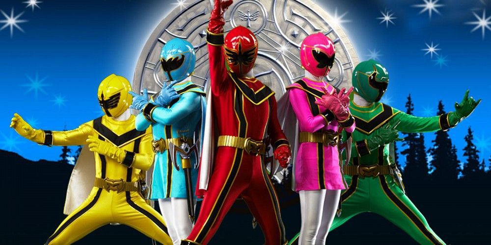 The five Mystic Force Power Rangers appear in uniform in a promotional image for the series