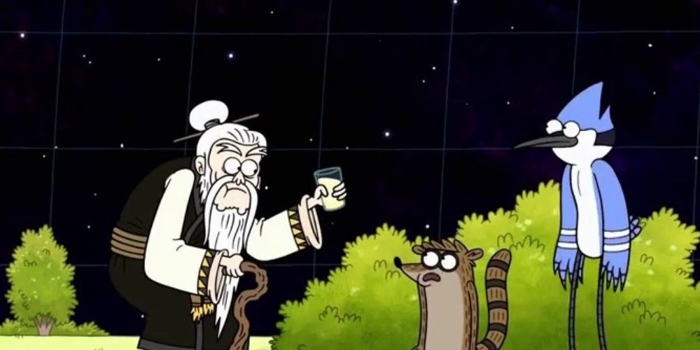 Mystical Earl, Rigby, and Mordecai in No Train No Gain Regular Show episode