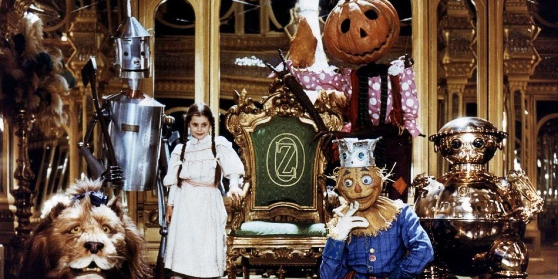 Dorothy and the creatures of Oz in a grand hall in Return to Oz