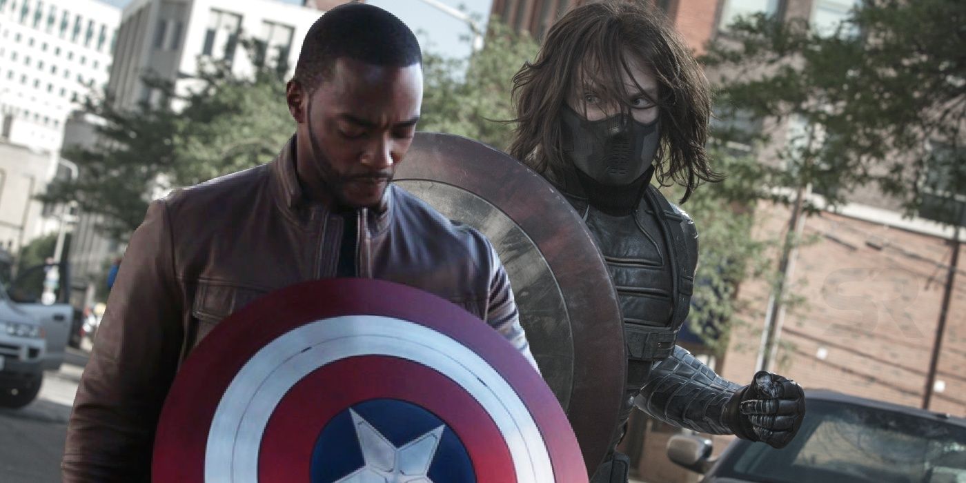 Sam Wilson and Bucky Barnes holding Captain America's shield