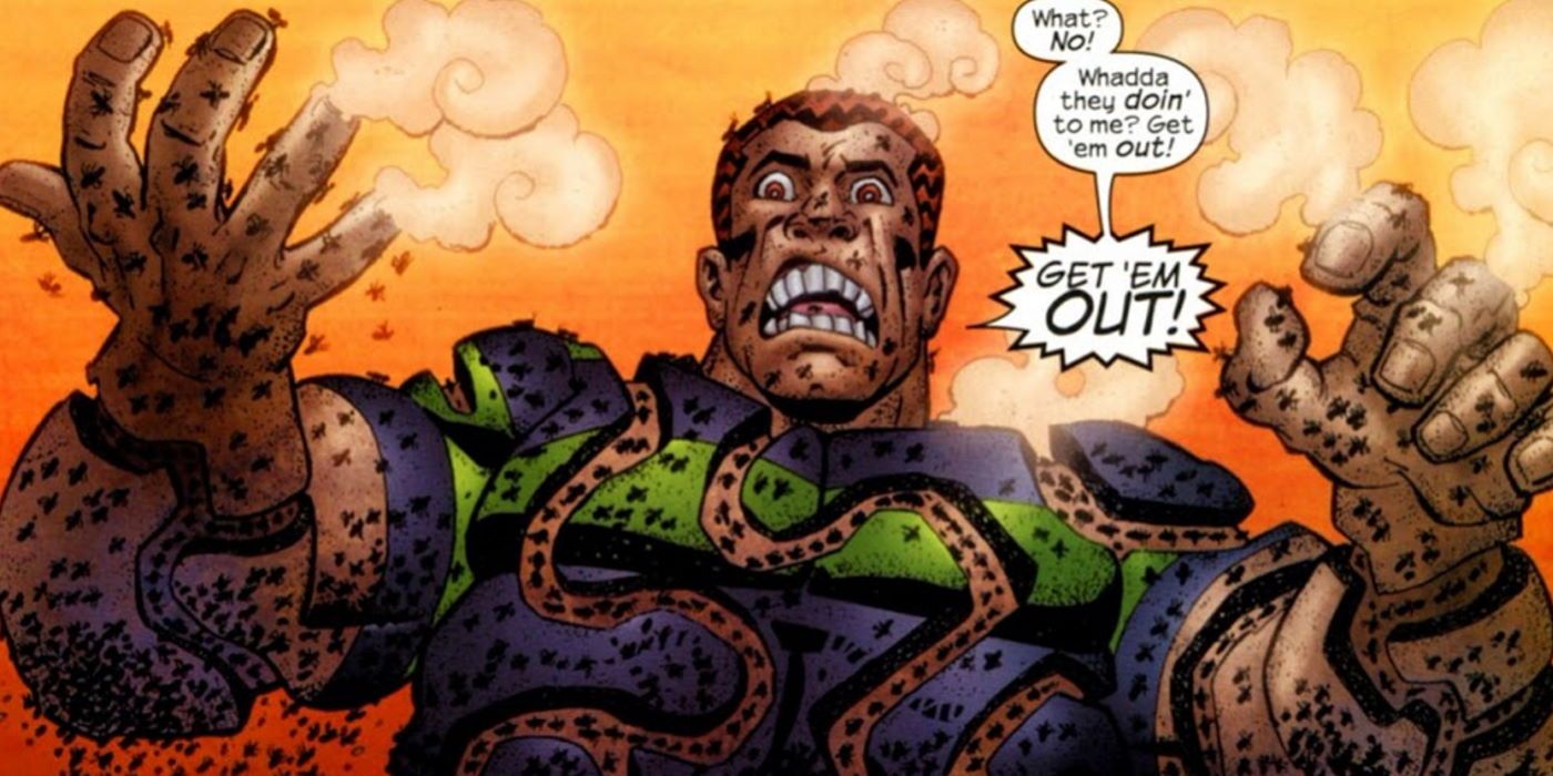 Ant-Man defeats Sandman in Marvel Comics.