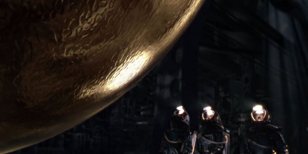 The crew looks up at the sphere in Sphere (1998)