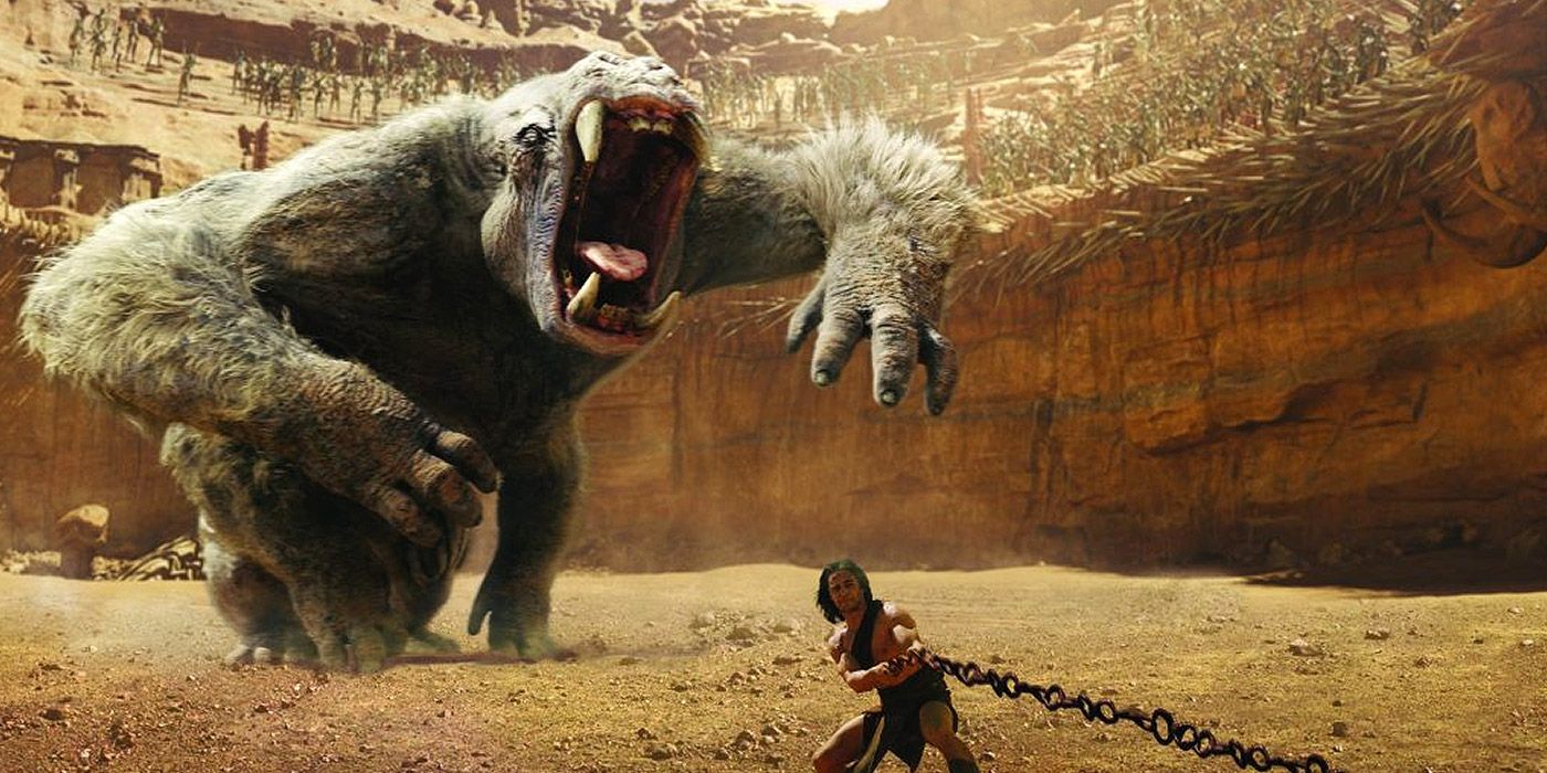 John Carter battles a gigantic Mars ape in an arena