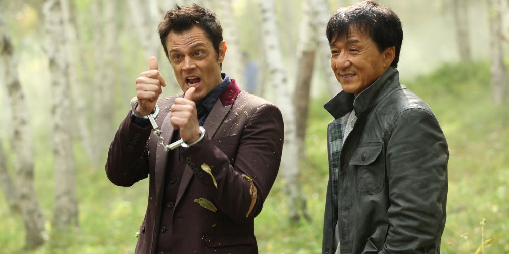 Johnny Knoxville and Jackie Chan on the set of Skip Trace