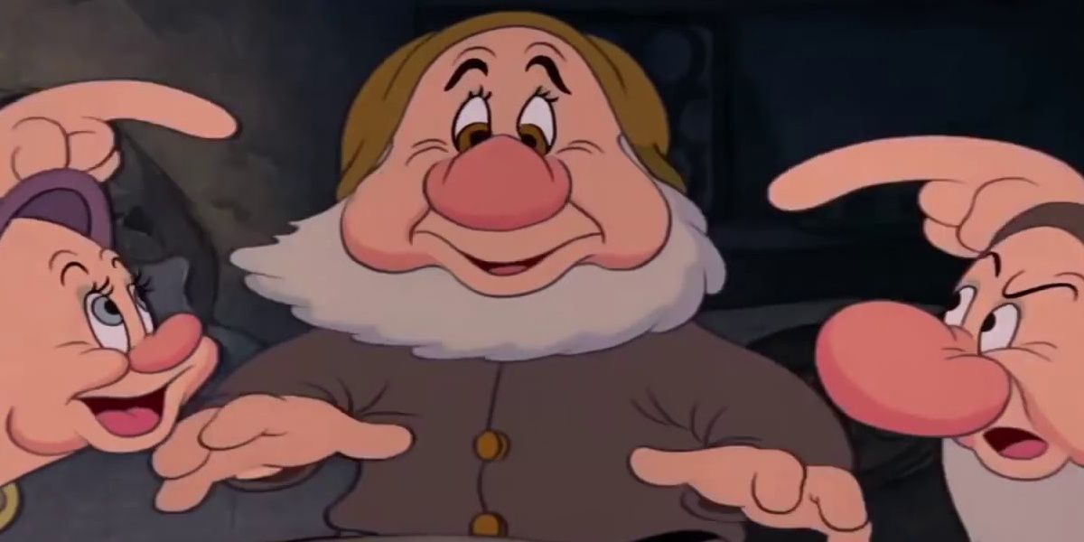 Sneezy the dwarf with his friends in Snow White