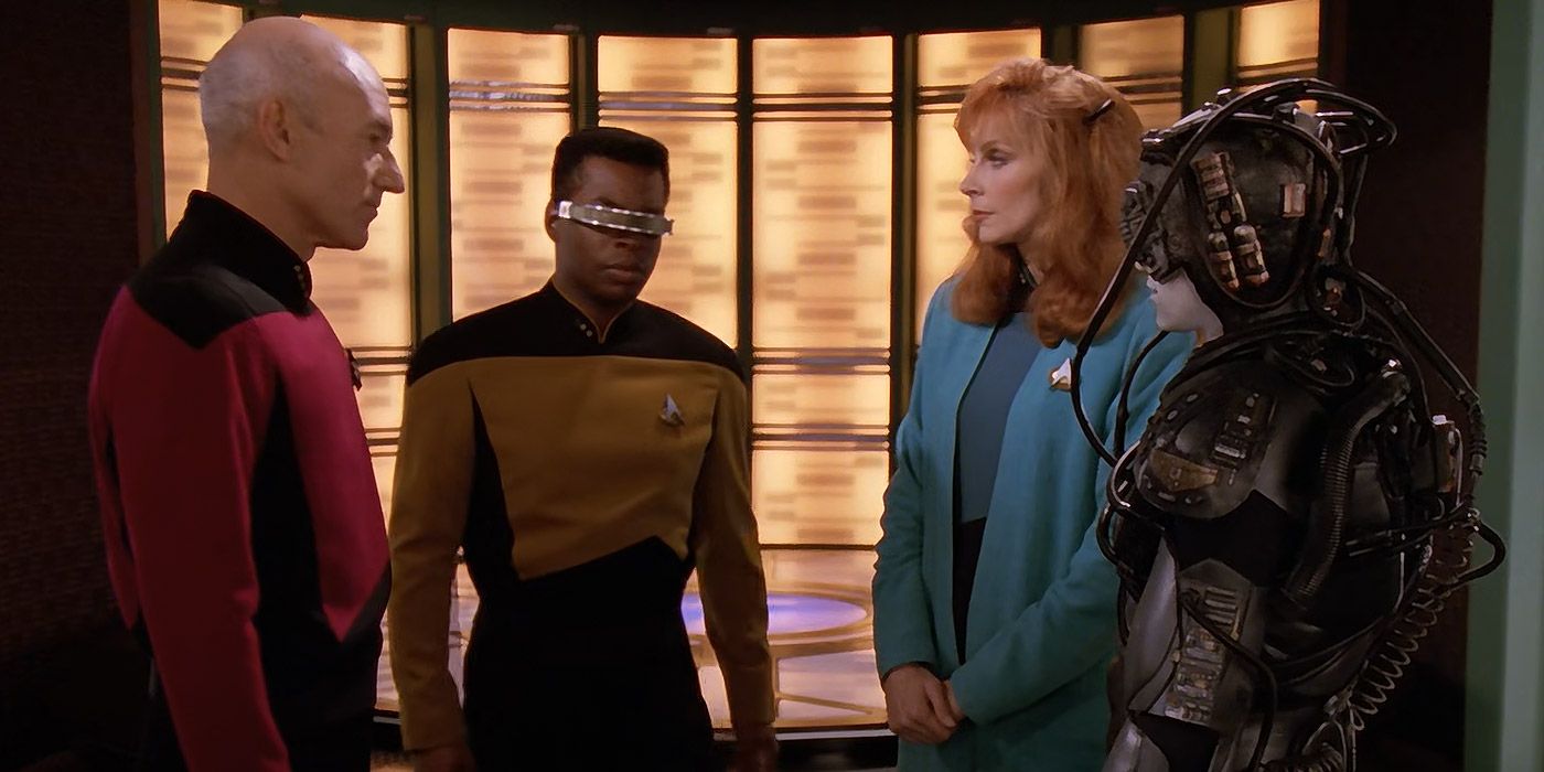 Picard, Geordi, Beverly and Hugh from Star Trek: The Next Generation