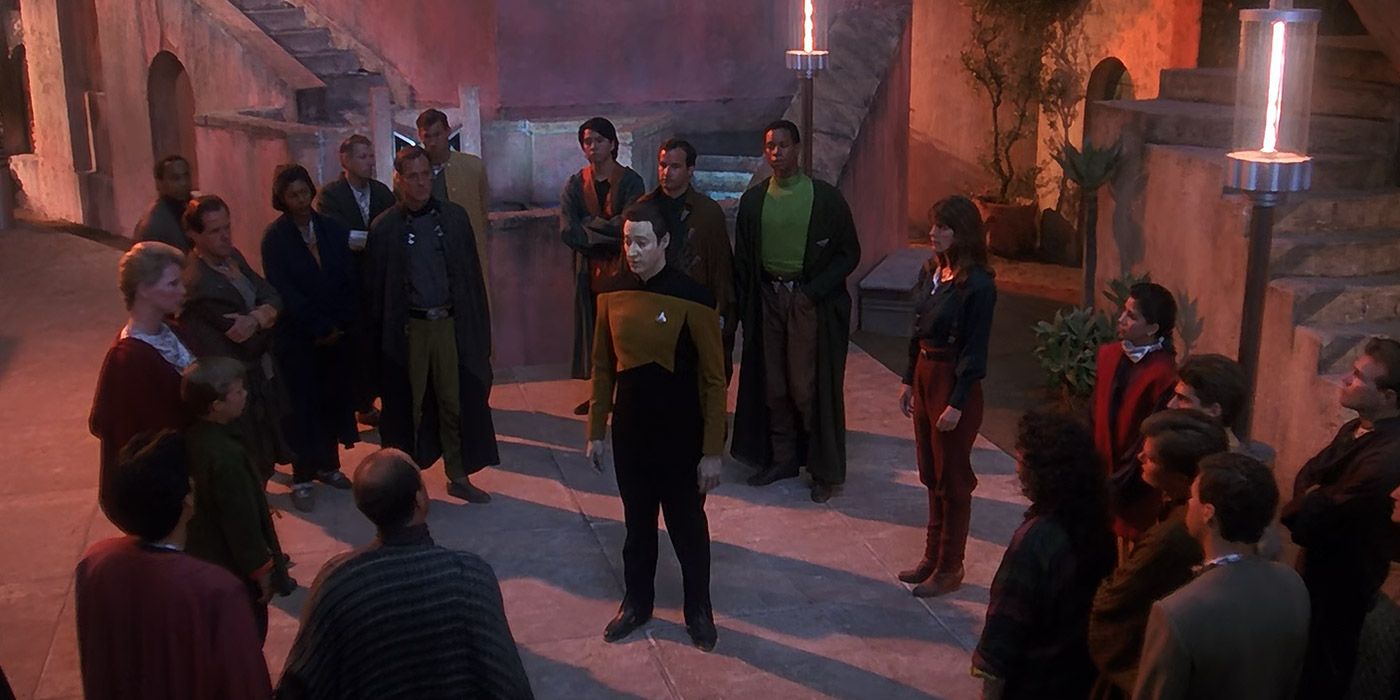 Data tries to convince colonists to flee a planet in Star Trek: The Next Generation