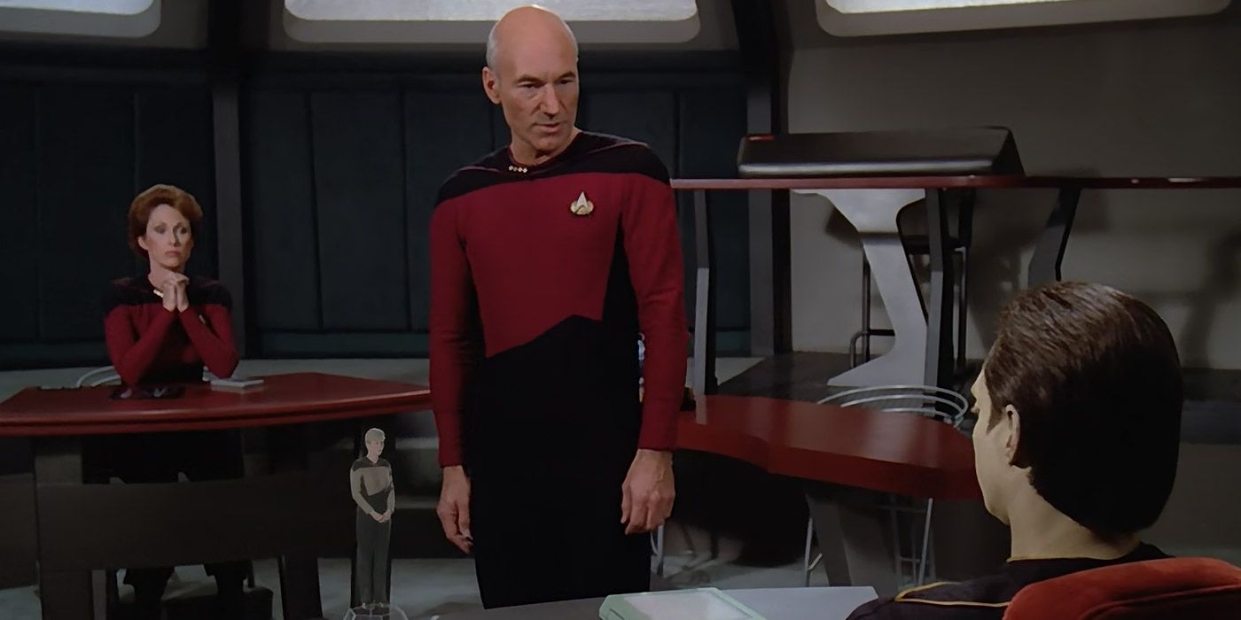 Picard defends Data in court in Star Trek: The Next Generation