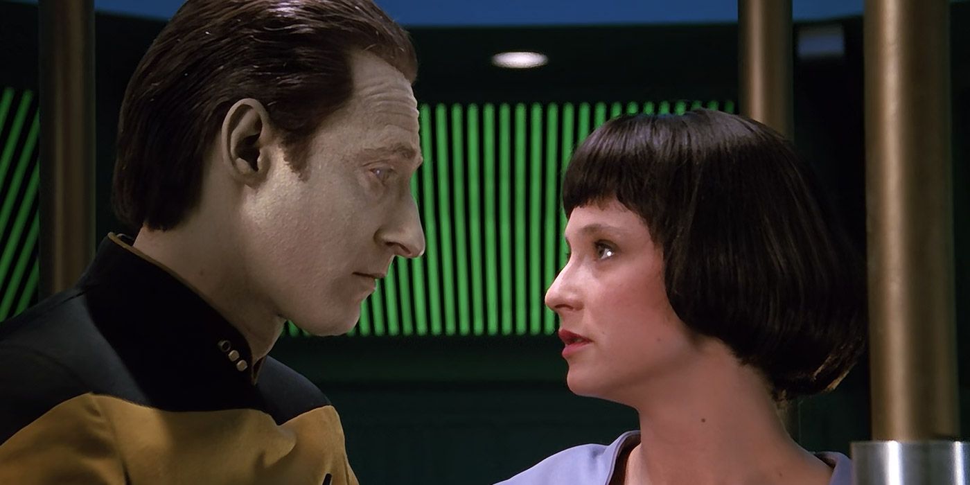 Data says goodbye to his daughter Lal in Star Trek: The Next Generation