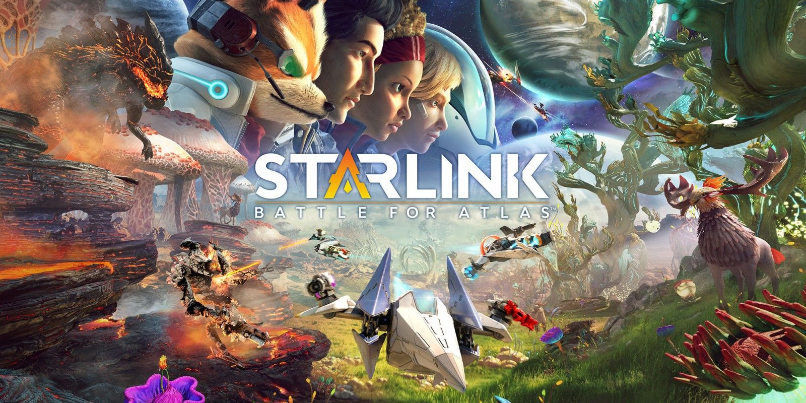 Fox McCloud and the Starlink cast in Starlink: Battle For Atlas banner