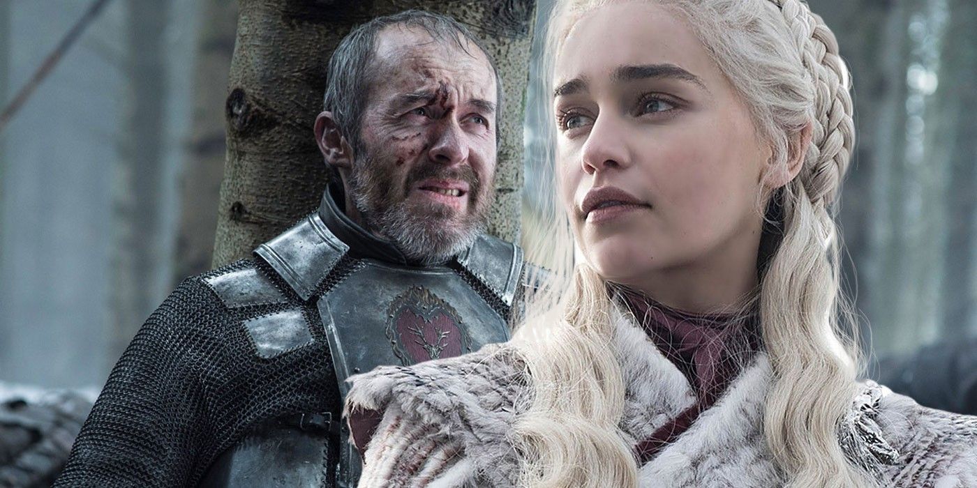 Stephen Dillane as Stannis Baratheon and Emilia Clarke as Daenerys Targaryen in Game of Thrones