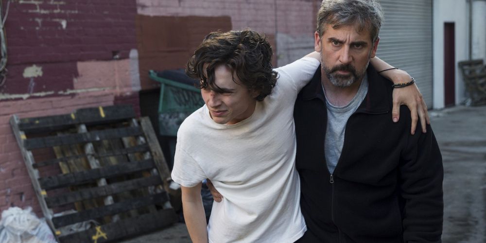Steve Carell and Timothée Chalamet as father and son in Beautiful Boy