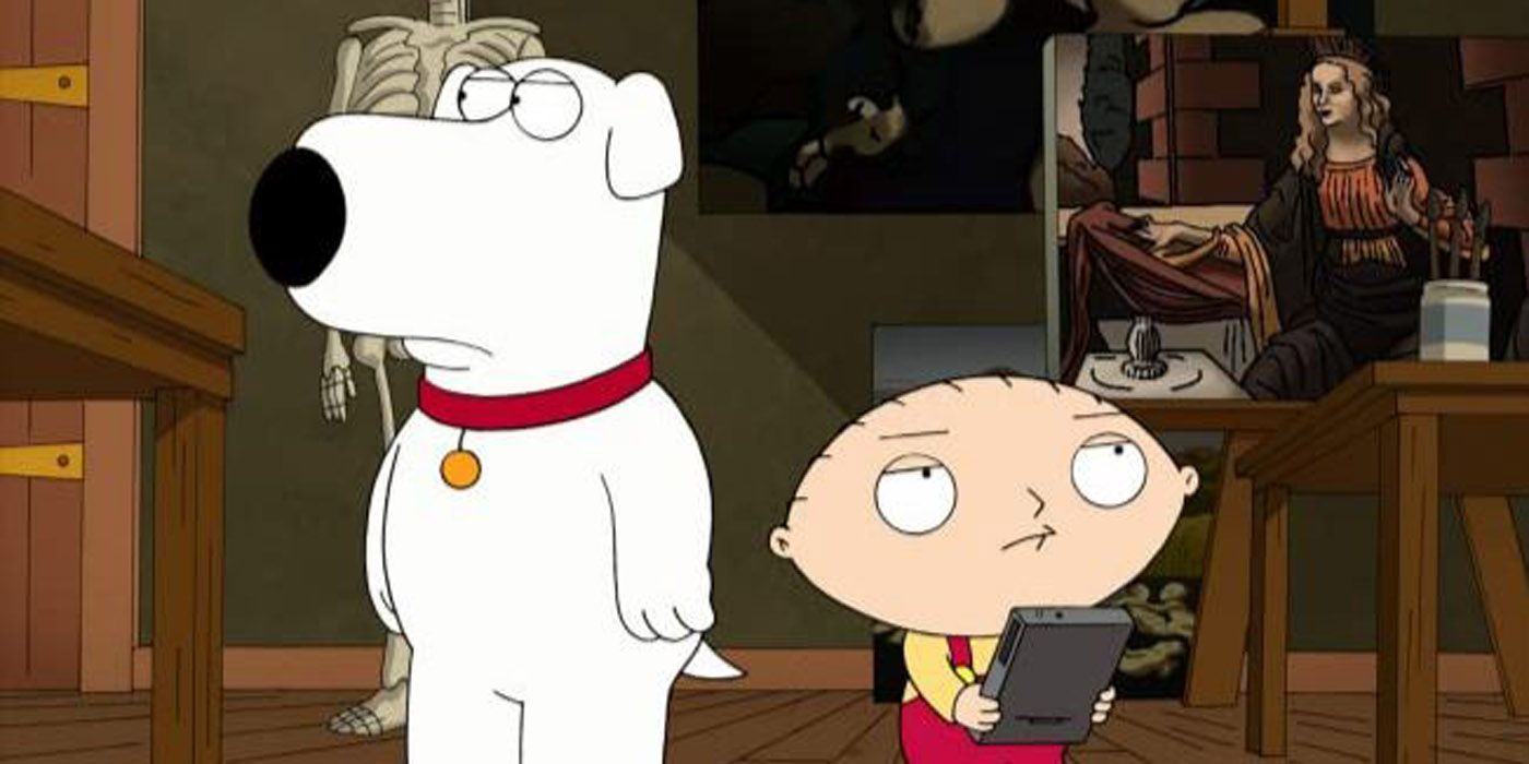 Stewie and Brian together in a room.