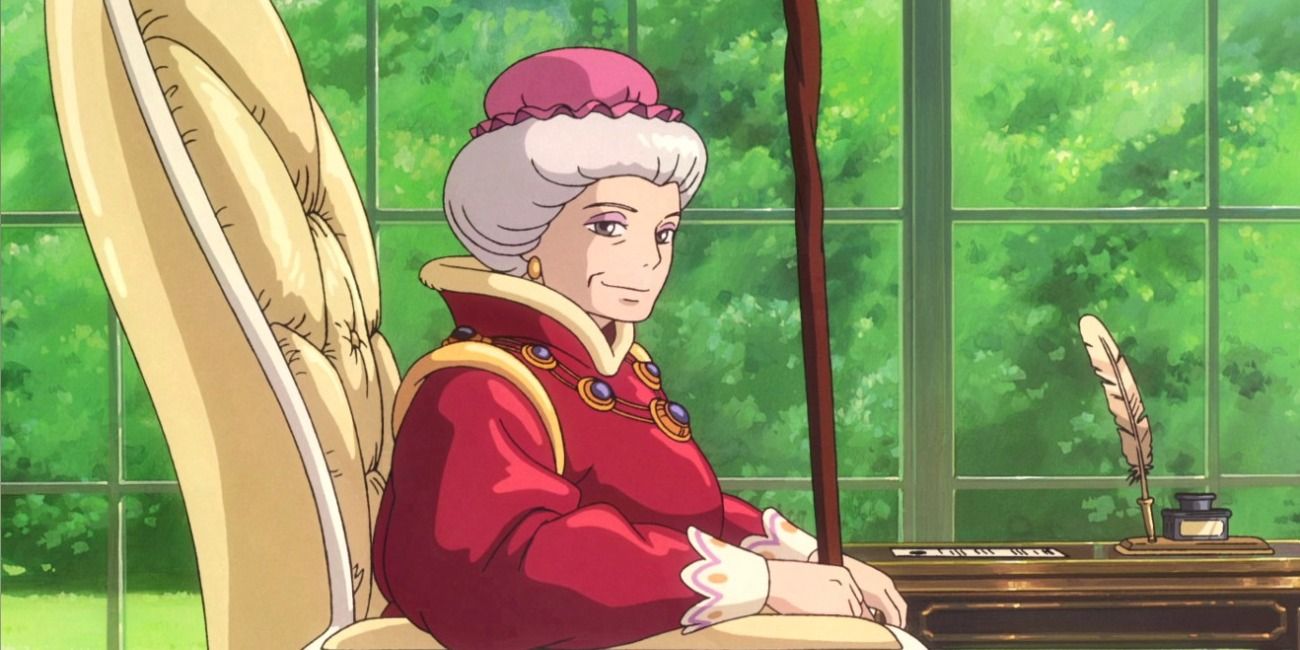 Madam Suliman smiling gently and looking to her right in Howl's Moving Castle