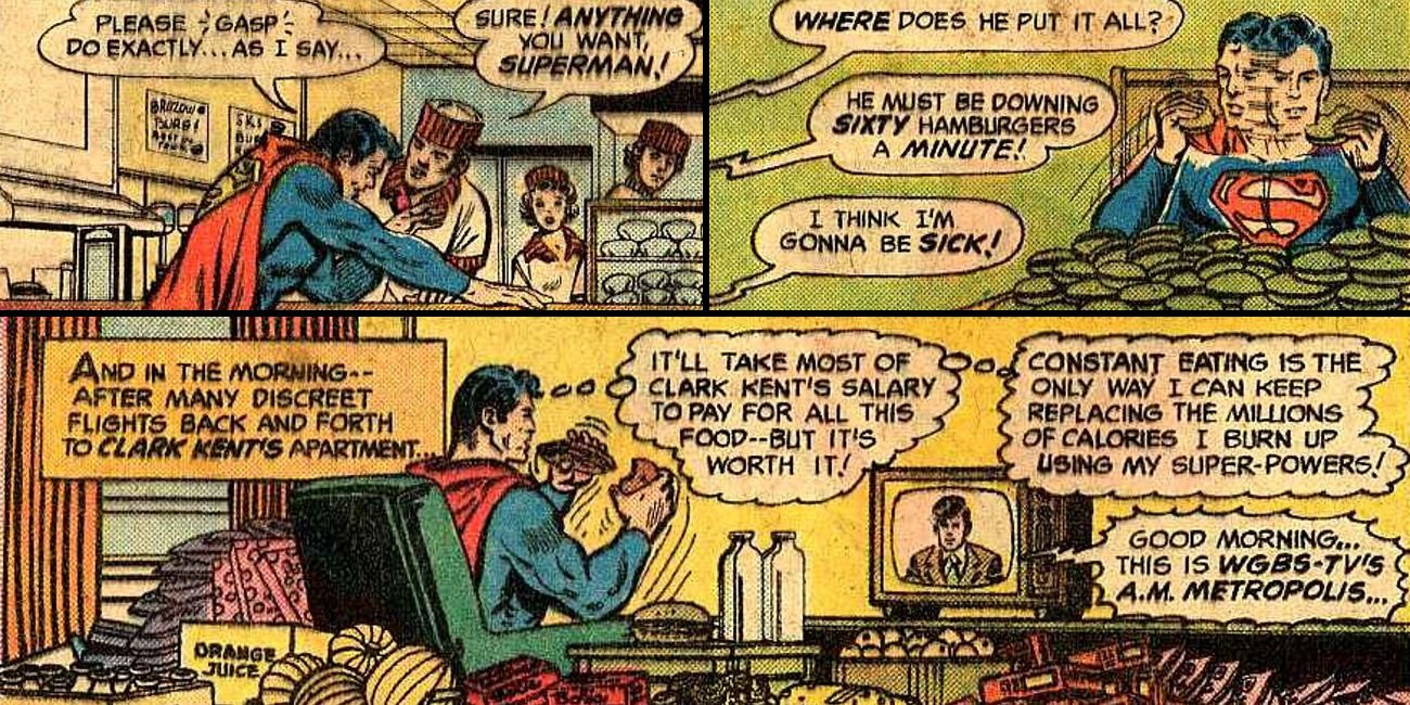 Superman Comic Eating Hamburgers