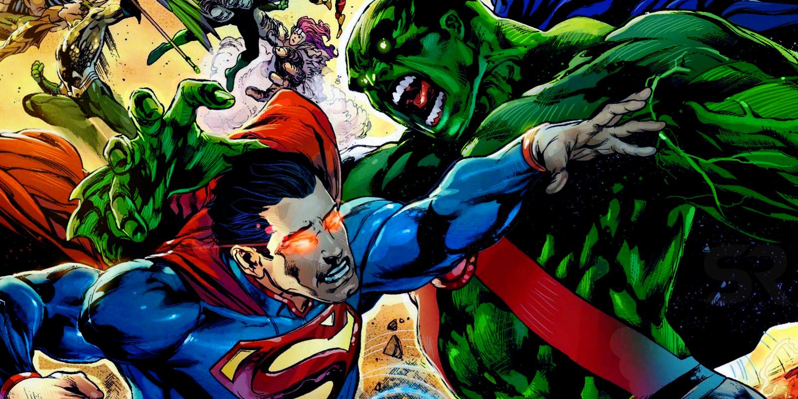 Superman Fighting Martian Manhunter Hulk Comic