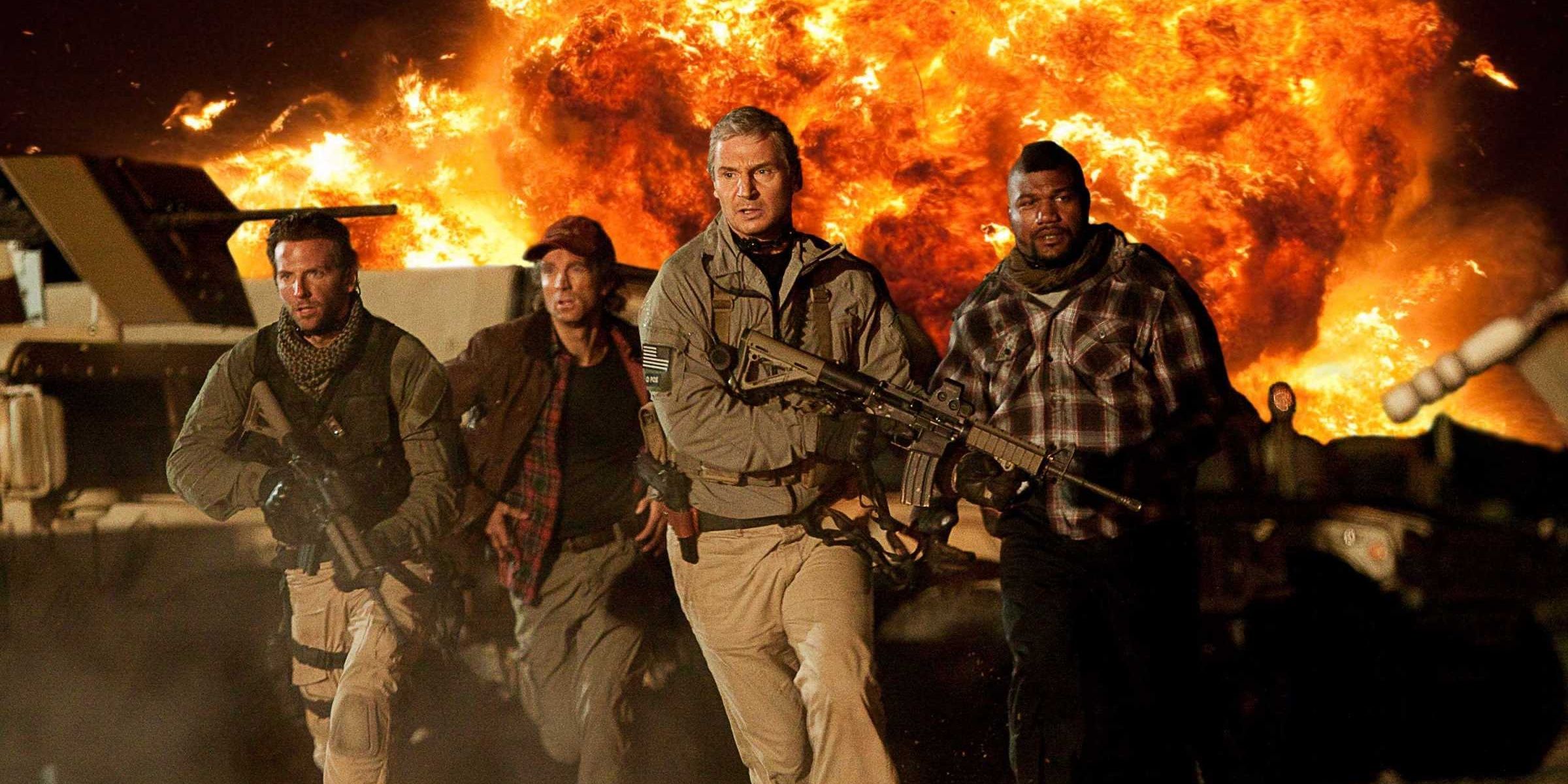 The A-Team running from an explosion