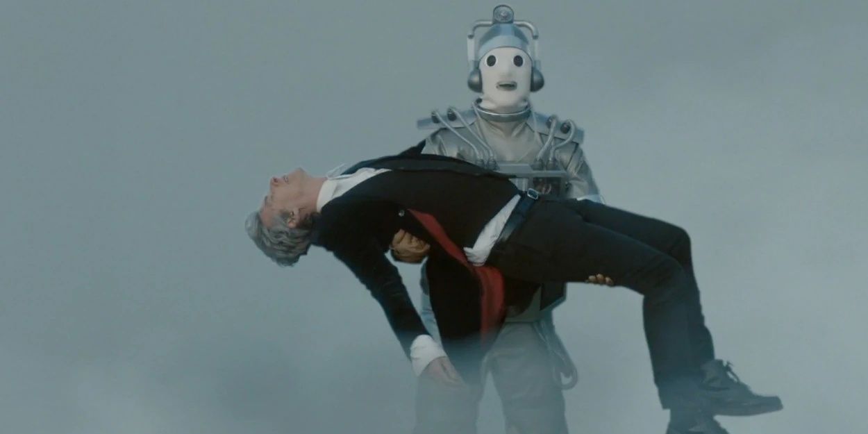 Cyberman Bill carries the Doctor in Doctor Who