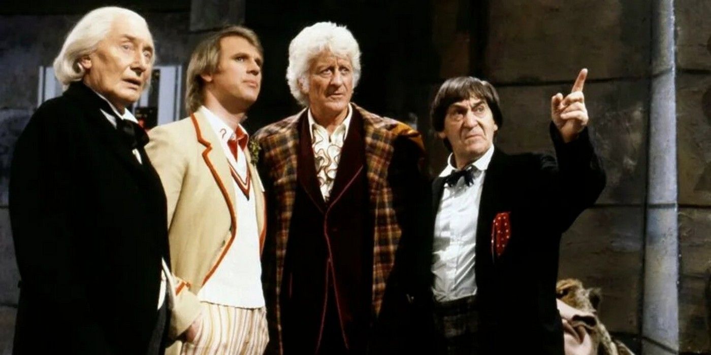 Doctors together in Doctor Who's 20th anniversary special.