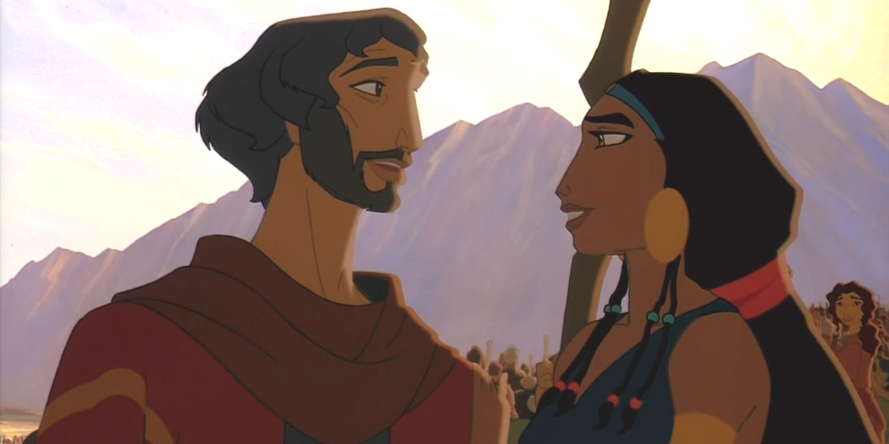 Moses and Miriam looking at each other in The Prince of Egypt.