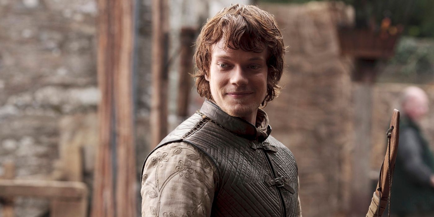 Alfie Allen as Theon Greyjoy in Game of Thrones smiling