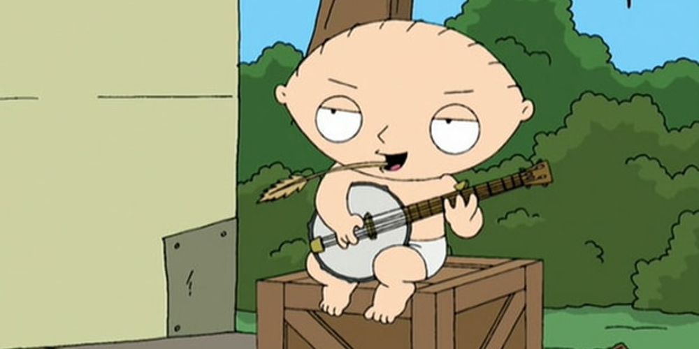 Stewie playing a banjo in the Family Guy episode "To Love and Die in Dixie."