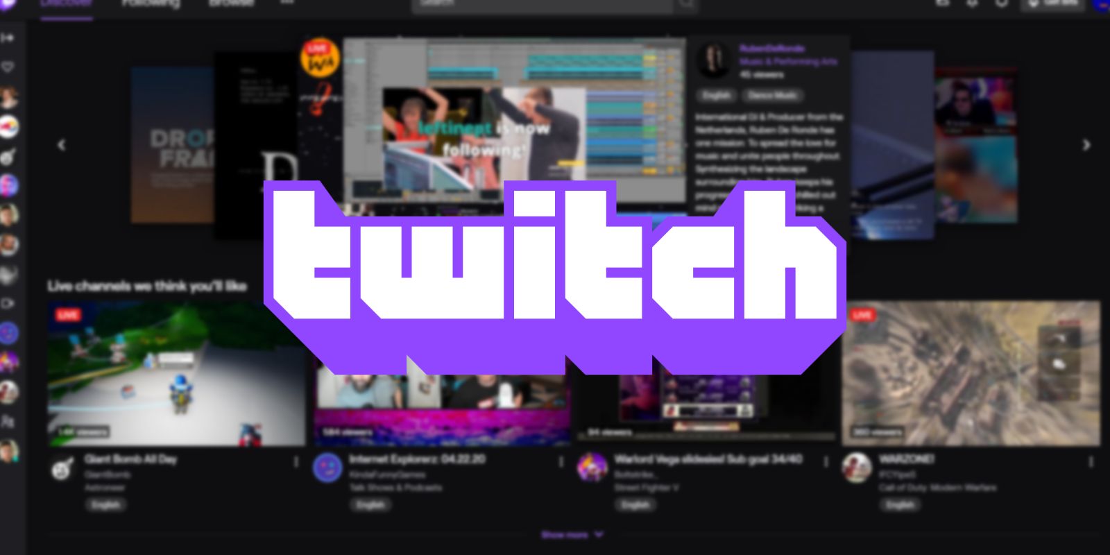 Twitch Homepage Under Logo