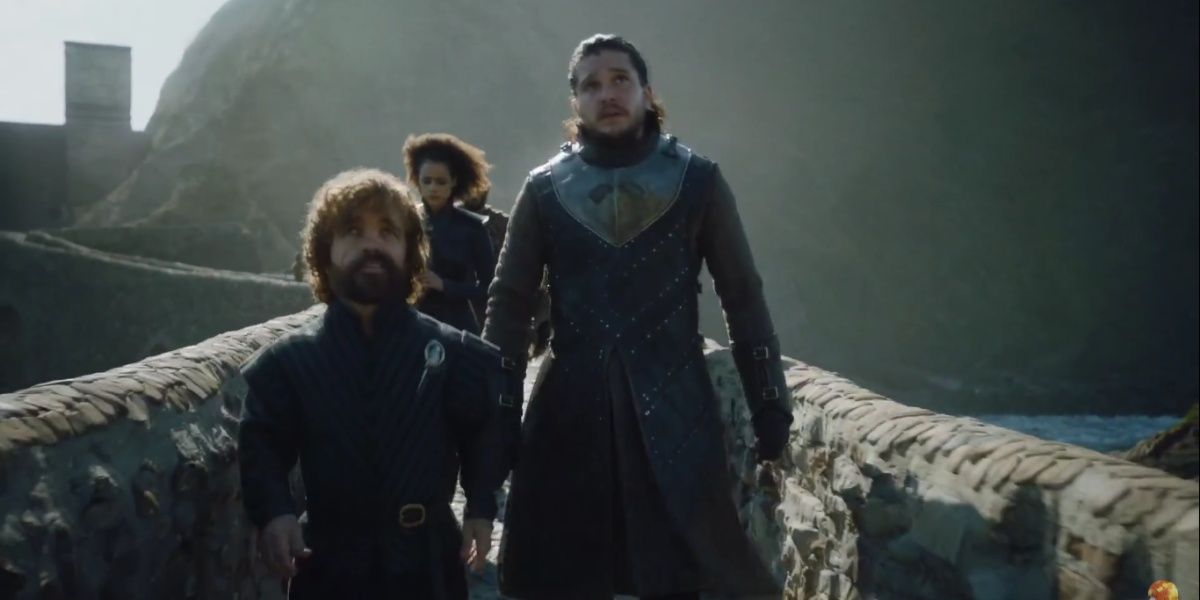 Tyrion and Jon walking together in Dragonstone