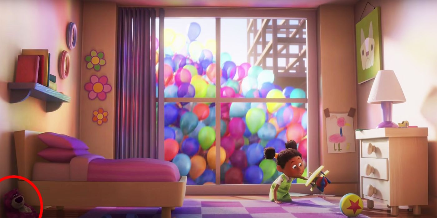 The balloons pulling up the house by Lotso's child in Up.