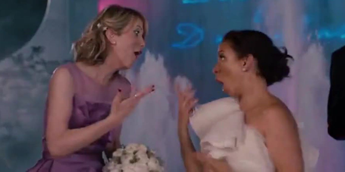 Annie and Lillian joking around at the alter in Bridesmaids