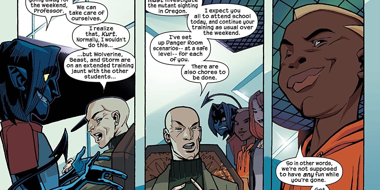 Charles Xavier talking to Nightcrawler and Spyke