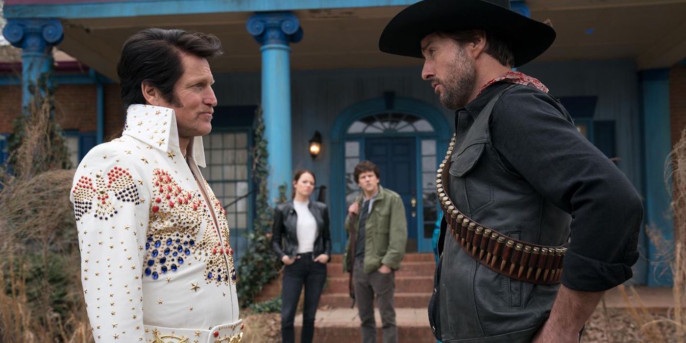 Woody Harrelson dressed as Elvis with Luke Wilson in Zombieland 2