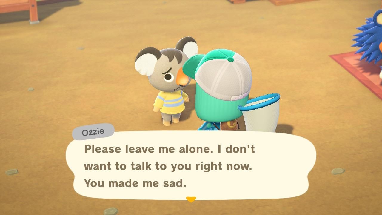 Ozzie refuses to talk to a player after being ignored in Animal Crossing: New Horizons