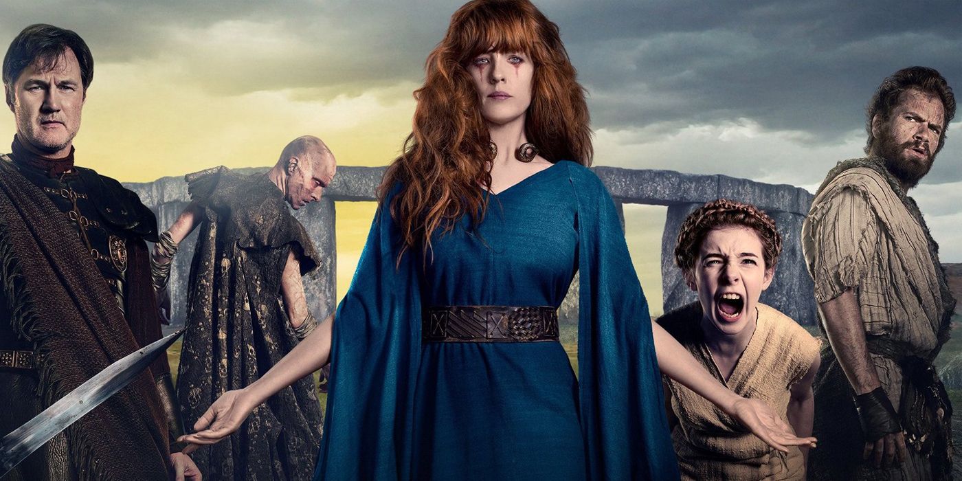 The cast of Britannia standing together in a promo image