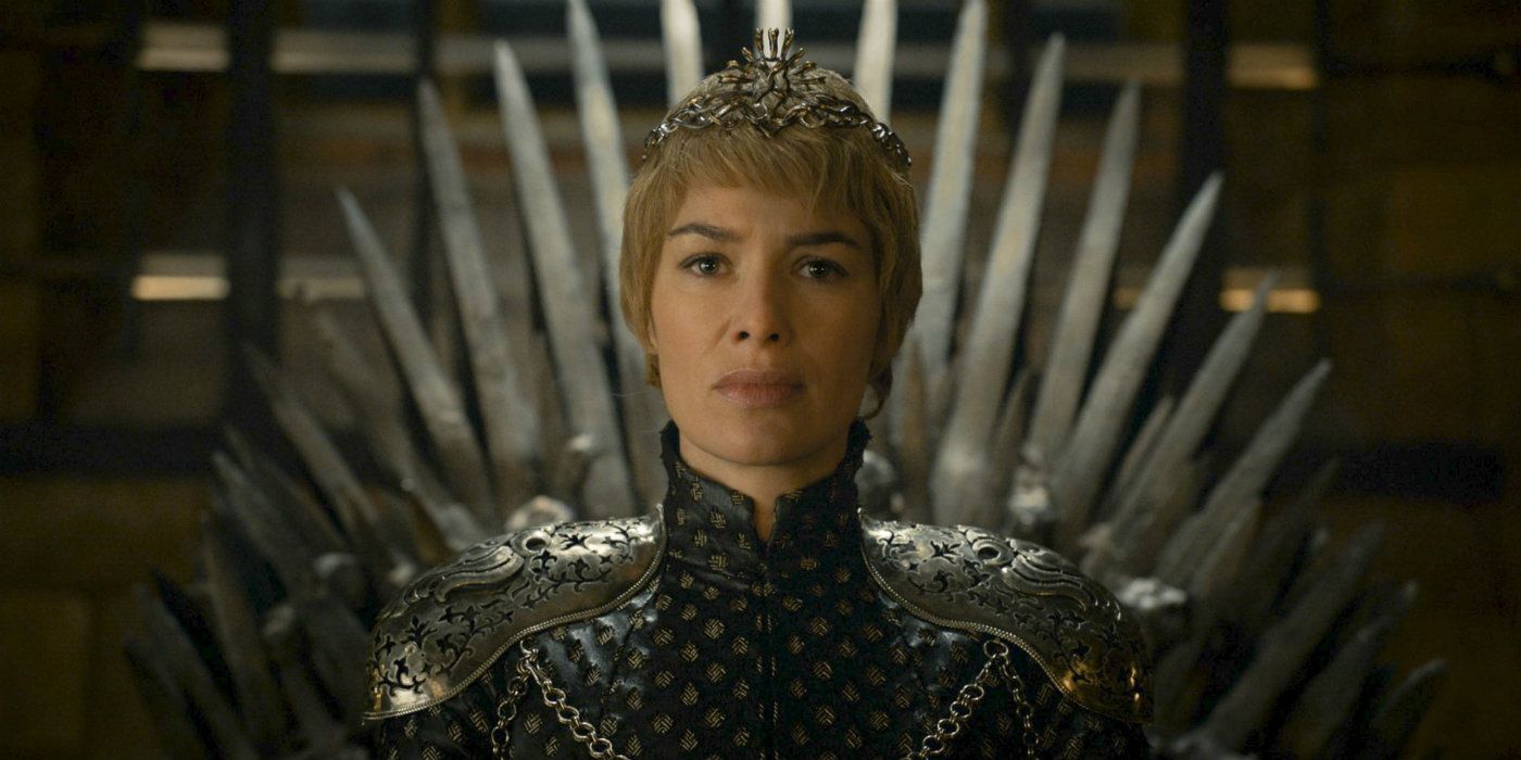 Cersei sitting on the Iron Throne