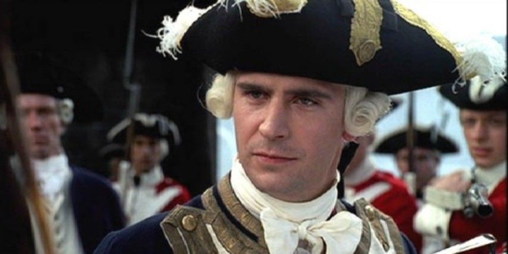 Commondor James Norrington meeting Jack Sparrow in Pirates Of The Caribbean Curse Of The Black Pearl
