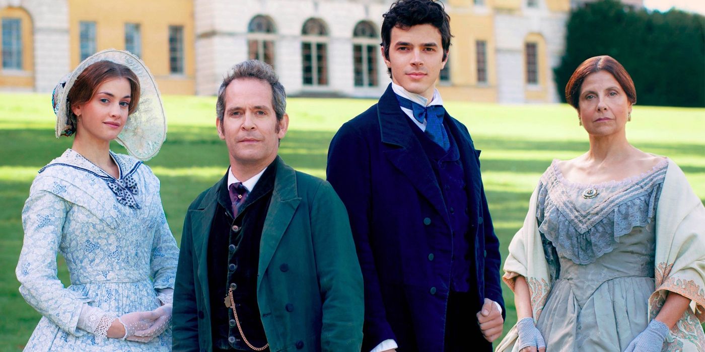The cast of Doctor Thorne looking at the camera on-set.