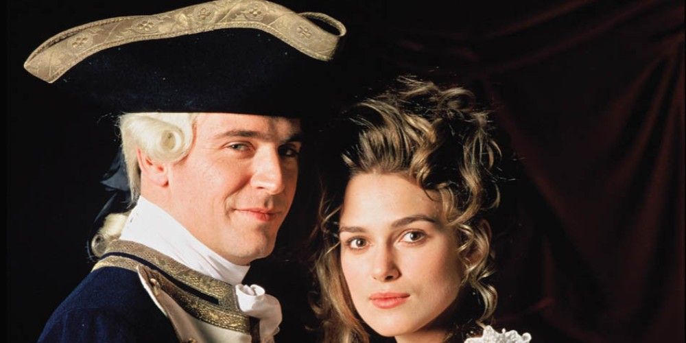 Jack Davenport as James Norrington and Keira Knightley as Elizabeth Swann in a promotional photo for Pirates of the Caribbean