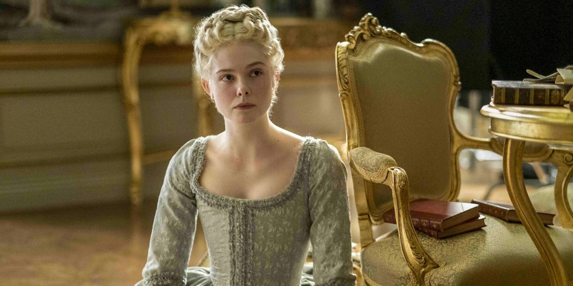 Elle Fanning in The Great, a period drama series set in 18th century Russia.