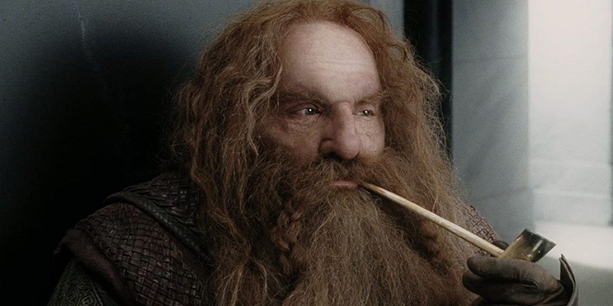 Gimli from Lord of the Rings smoking a pipe