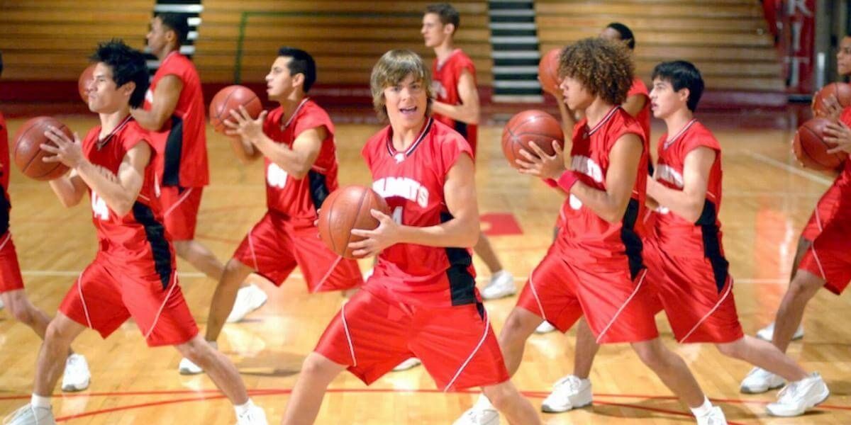 High School Musical: The WIldcates dancing during basketball pratice